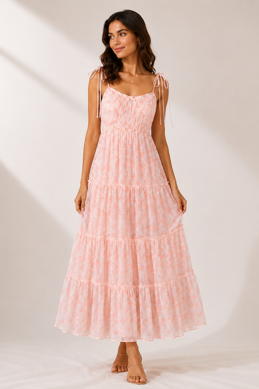 Rosé Garden Tiered Maxi Dress