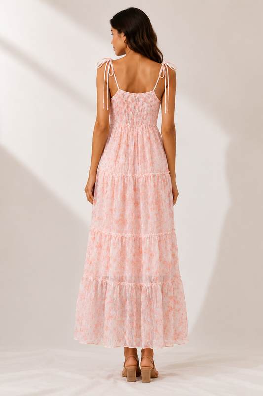 Rosé Garden Tiered Maxi Dress